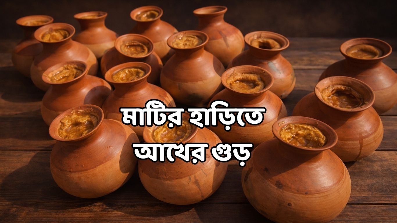 মাটির হাড়িতে আখের গুড়